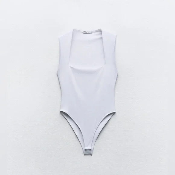 ららら Zara | Tops | Zara Blue Square Neck Bodysuit | Poshmark